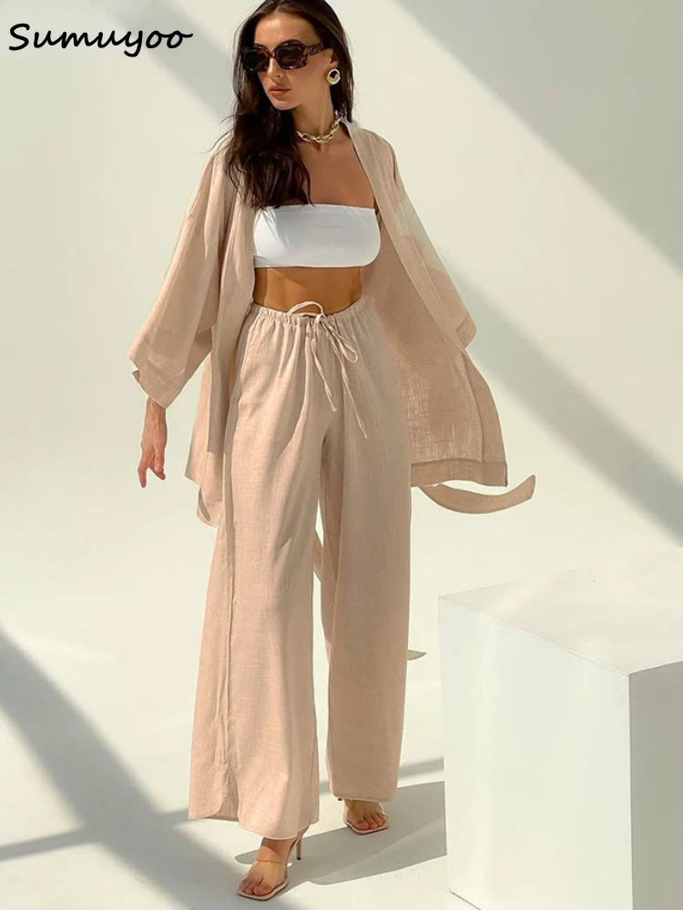 Sumuyoo 2022 Cotton Linen 2 Pieces Trousers Suit Home Wrap Sashes Long Sleeve Top Summer Elastic Waist Wide Pants Sets
Sumuyoo 2022 Cotton Linen 2 Pieces Trousers Suit Home Wrap Sashes Long Sleeve Top Summer Elastic Waist Wide Pants Sets