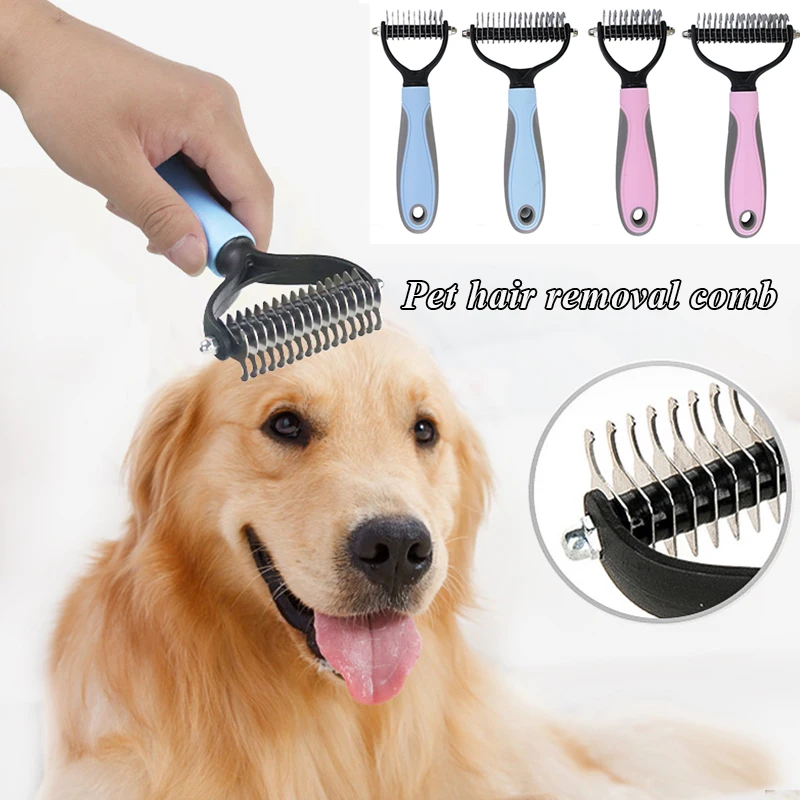 

Dog Cat Fur Knot Cutter Comb Pets Grooming Shedding Tools Pet Long Hair Removal Comb Brush Double Sided Pet Products Suppliers