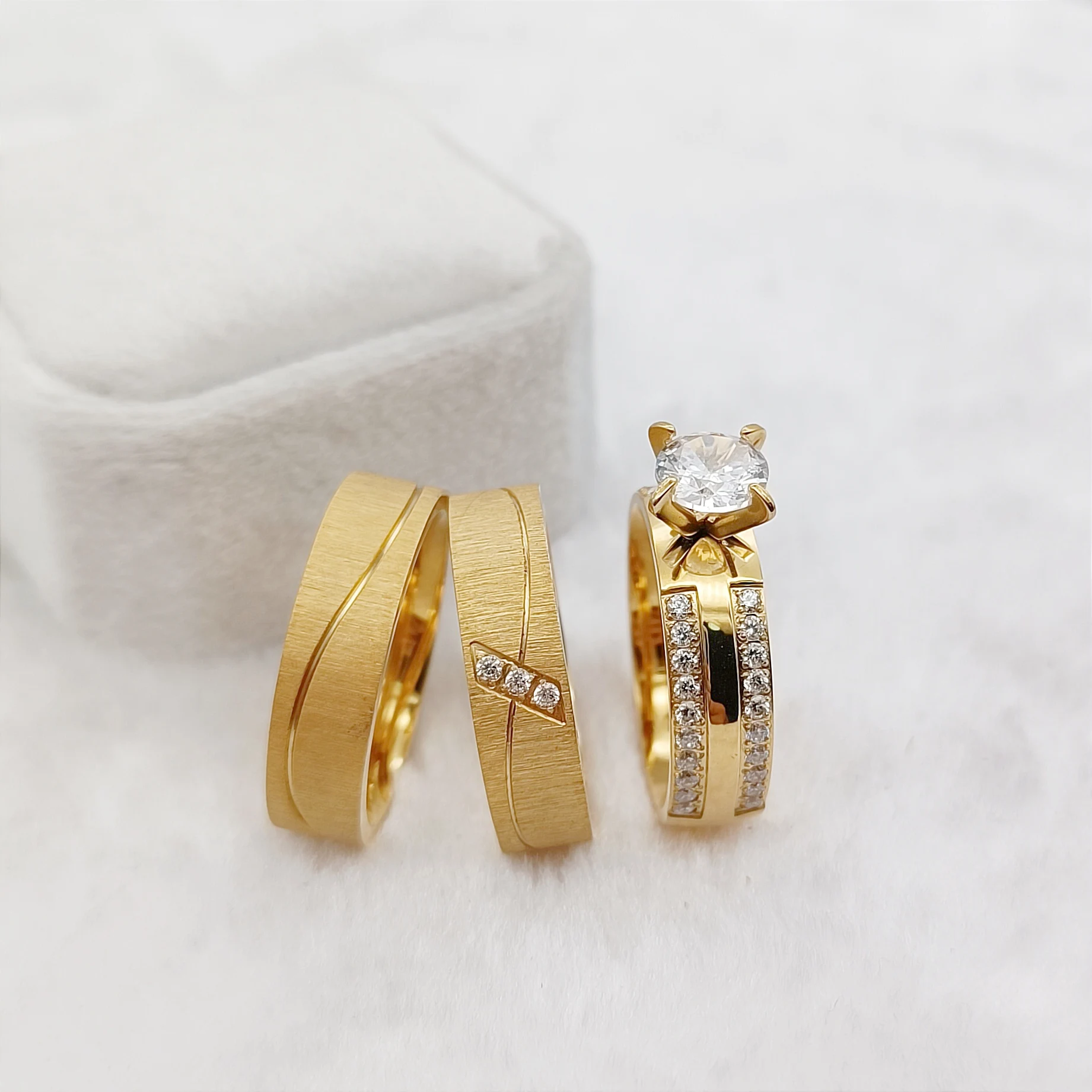 3PCS Bridal Promise Wedding Engagement Rings Sets for Couples Unique 24k Gold Plated Jewelry Aliance 
3PCS Bridal Promise Wedding Engagement Rings Sets for Couples Unique 24k Gold Plated Jewelry Aliance
