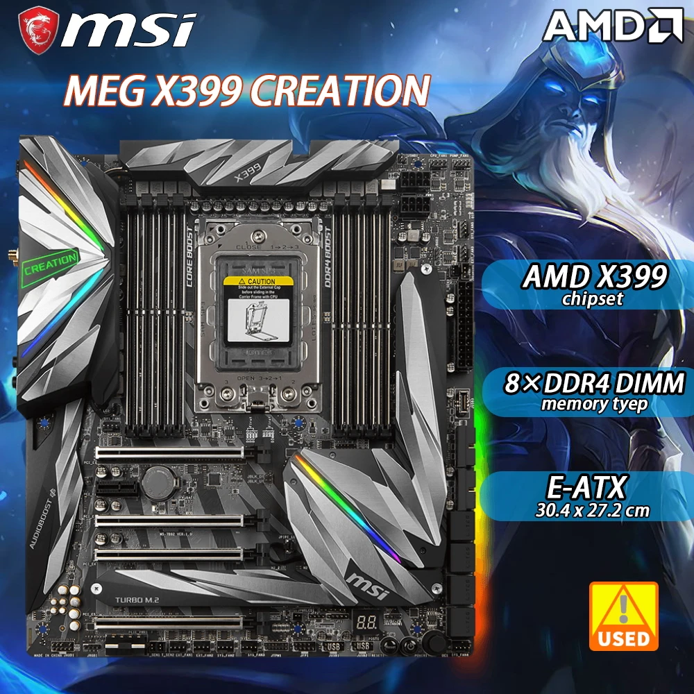 

Socket TR4 Motherboard AMD x399 MSI MEG X399 CREATIONAMD X399 Chipset 8xDDR4 Socket TR4 128GB PCIe 3.0 3xM.2 8×SATA III E-ATX
