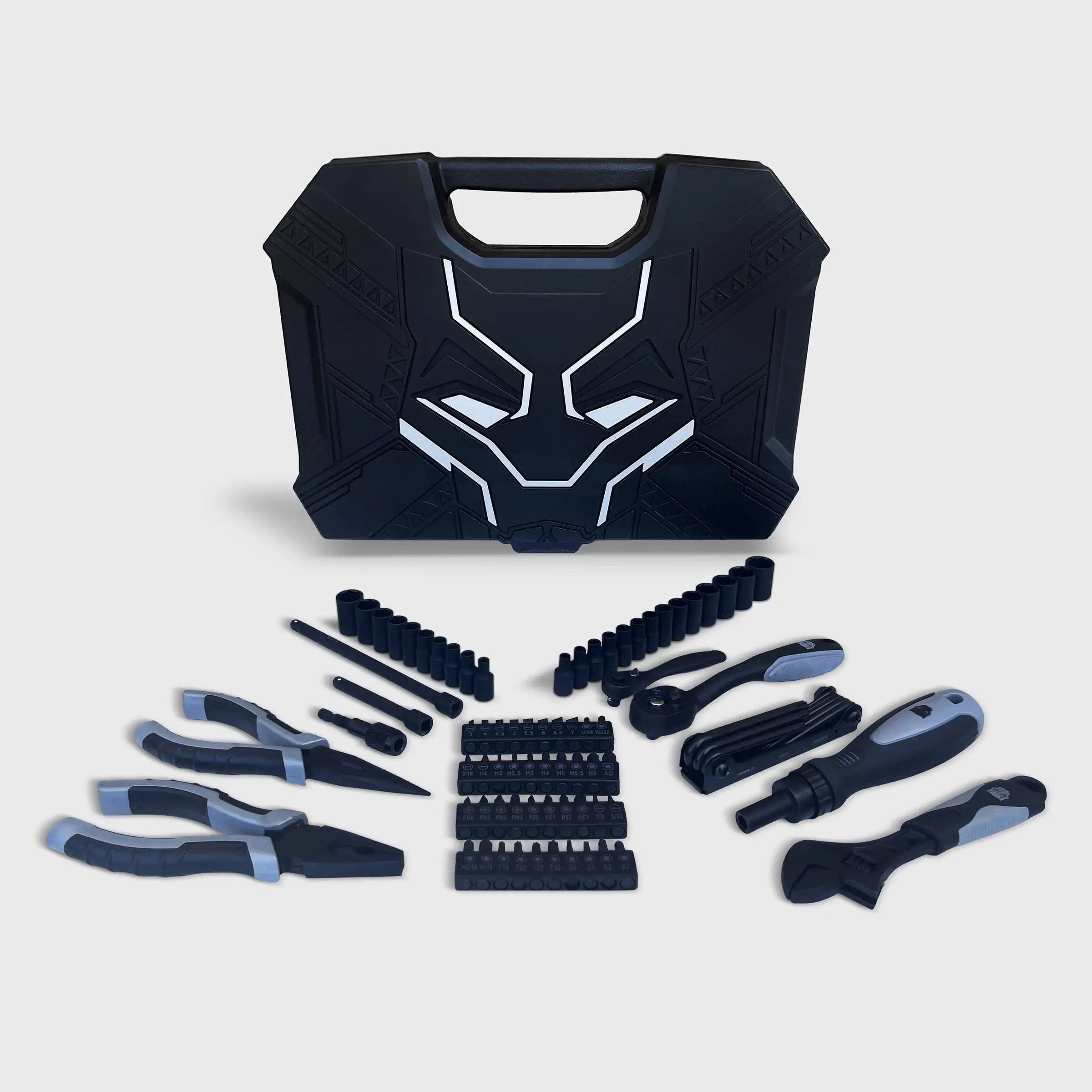 Free Shipping Black Panther 82pc Tool Set Includes Ratchets Sockets Pliers and Tool Case Silver Edition
Free Shipping Black Panther 82pc Tool Set Includes Ratchets Sockets Pliers and Tool Case Silver Edition