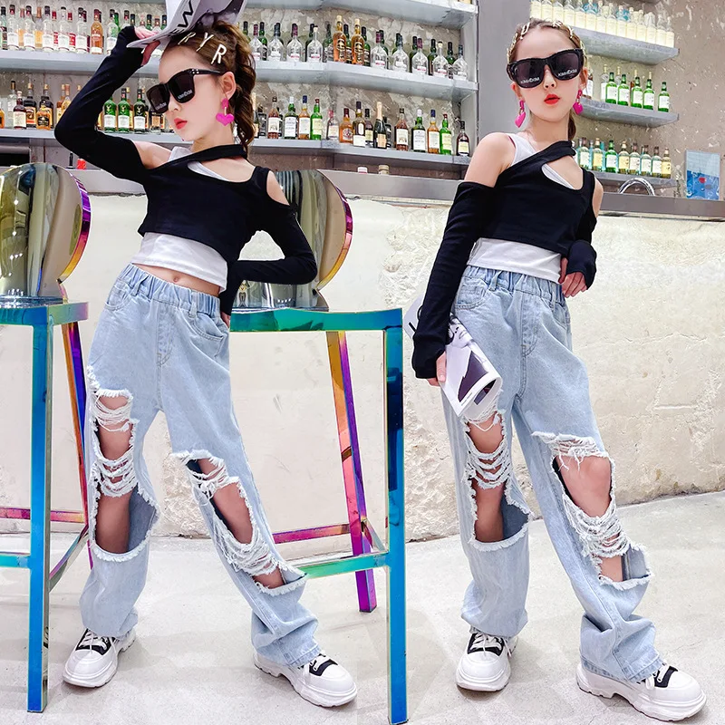 Summer Children's Girl Clothing Kit 2022 Children's Clothing Fake T-Shirt Ripped Jeans Two-Piece Set Clothing Wholesale
Summer Children's Girl Clothing Kit 2022 Children's Clothing Fake T-Shirt Ripped Jeans Two-Piece Set Clothing Wholesale