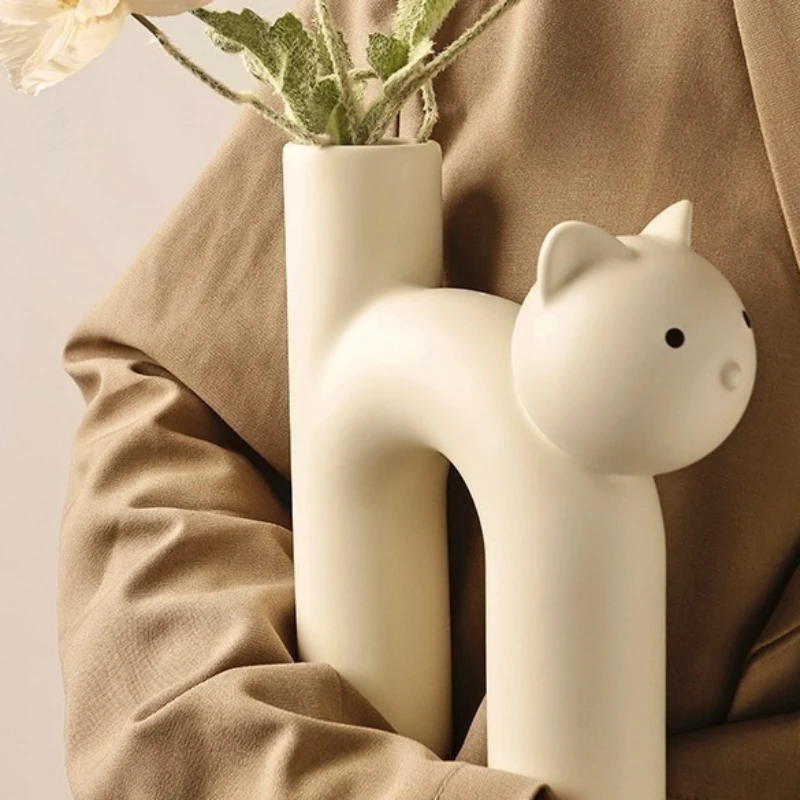 

Beautiful Nordic Cute Tubular Cat Vase Ornaments Living Room Flower Arrangement Home Desktop Decorations Cross-border Hot