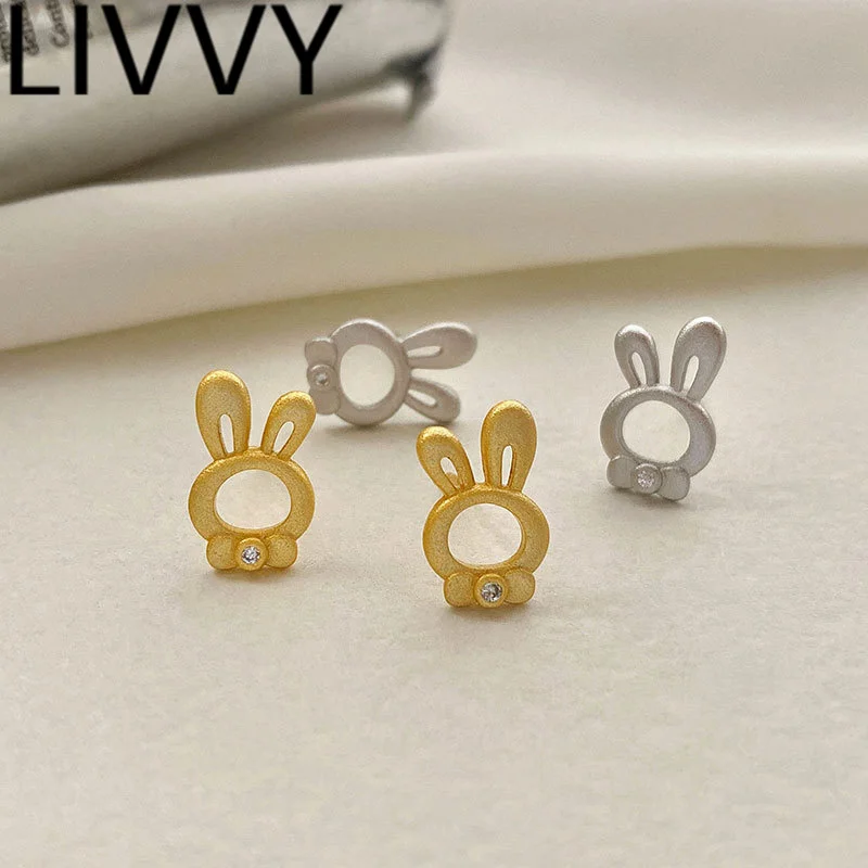 Серьги-гвоздики LIVVY серебристого цвета в виде кролика и животного новинка 2023