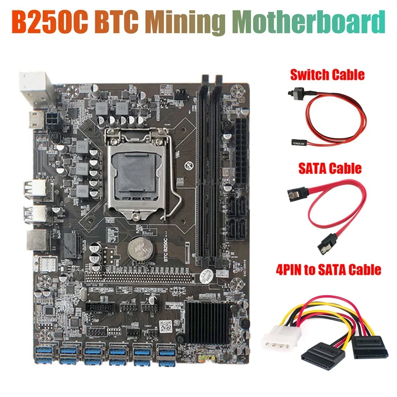 Материнская плата для майнинга B250C с HD-кабелем VGA + кабель переключателя + кабель SATA 12 PCIE на USB3.0 слот GPU LGA1151 с поддержкой DDR4
Материнская плата для майнинга B250C с HD-кабелем VGA + кабель переключателя + кабель SATA 12 PCIE на USB3.0 слот GPU LGA1151 с поддержкой DDR4