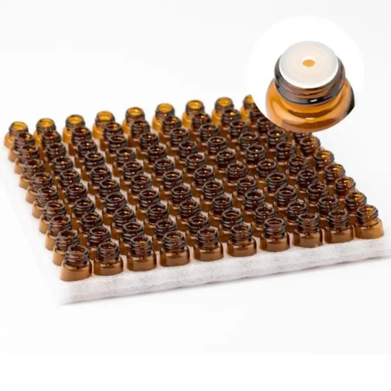 

100 Pcs Essential Oil Amber Glass Vial with orifice 1-3ml Sample Dram bottle Thin Glass Small Amber Perfume Sample Test Bottle
