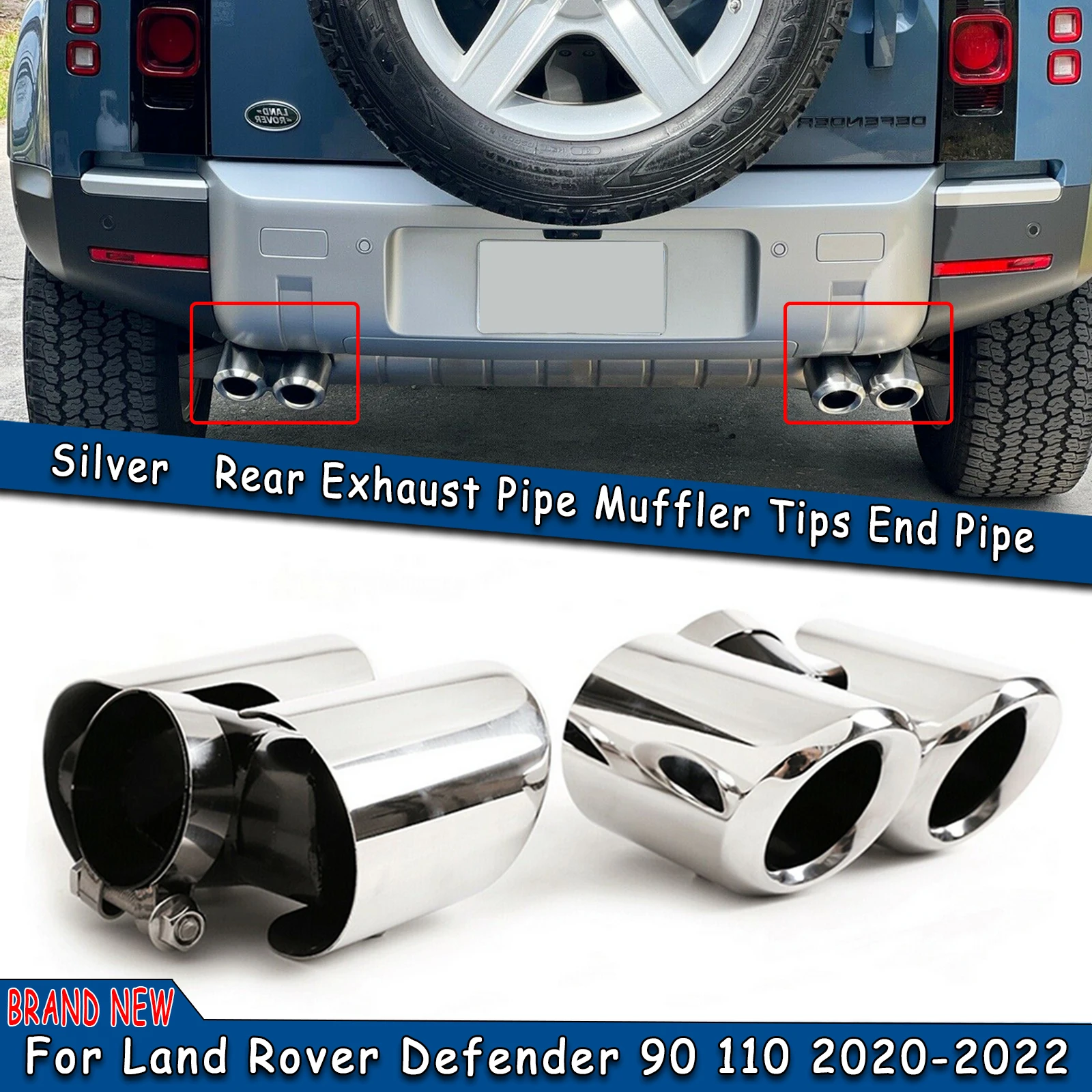 Rear Exhaust Muffler Tip Pipe For Land Rover Defender 90 110 2020-2022 Stainless Steel Silver Car Tail Air Vent Outlet Tailpipe
Rear Exhaust Muffler Tip Pipe For Land Rover Defender 90 110 2020-2022 Stainless Steel Silver Car Tail Air Vent Outlet Tailpipe