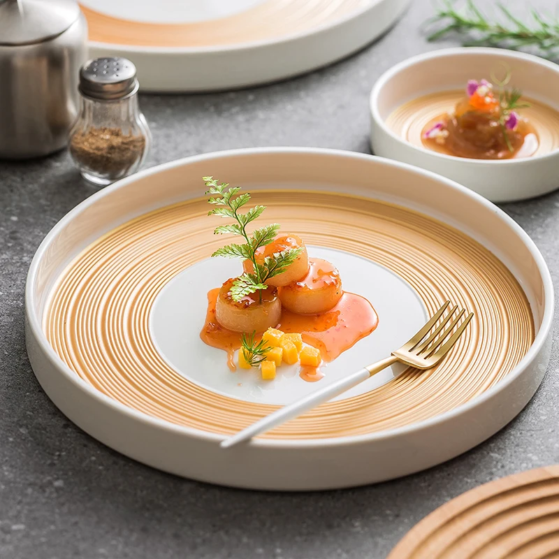 Creative Golden Round Striped Ceramic Dinner Plate Steak Dessert Plate Salad Dish Home Cooking Dishes Kitchen Utensils Porcelain
Creative Golden Round Striped Ceramic Dinner Plate Steak Dessert Plate Salad Dish Home Cooking Dishes Kitchen Utensils Porcelain