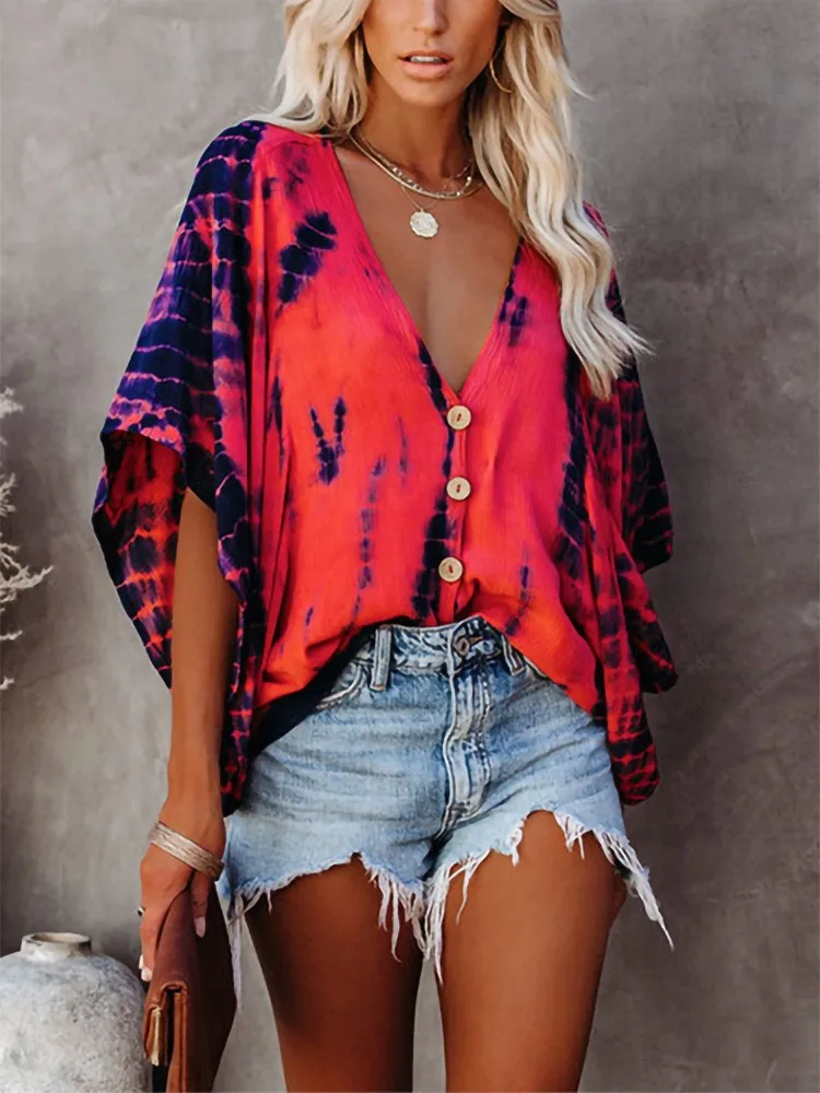 Женская рубашка с глубоким v-образным вырезом, однобортный галстук-бабочка с принтом, рукав «летучая мышь», Повседневная Свободная уличная ...
Женская рубашка с глубоким v-образным вырезом, однобортный галстук-бабочка с принтом, рукав «летучая мышь», Повседневная Свободная уличная ...