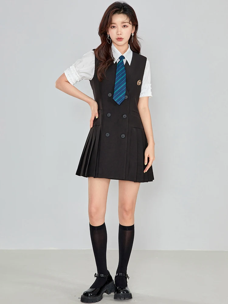 ONE-T Spring&Autumn Girls Sleeveless Blazer Dress V-Neck College Style Pleated Dresses Solid School Uniforms For Girls Clothing
ONE-T Spring&Autumn Girls Sleeveless Blazer Dress V-Neck College Style Pleated Dresses Solid School Uniforms For Girls Clothing
