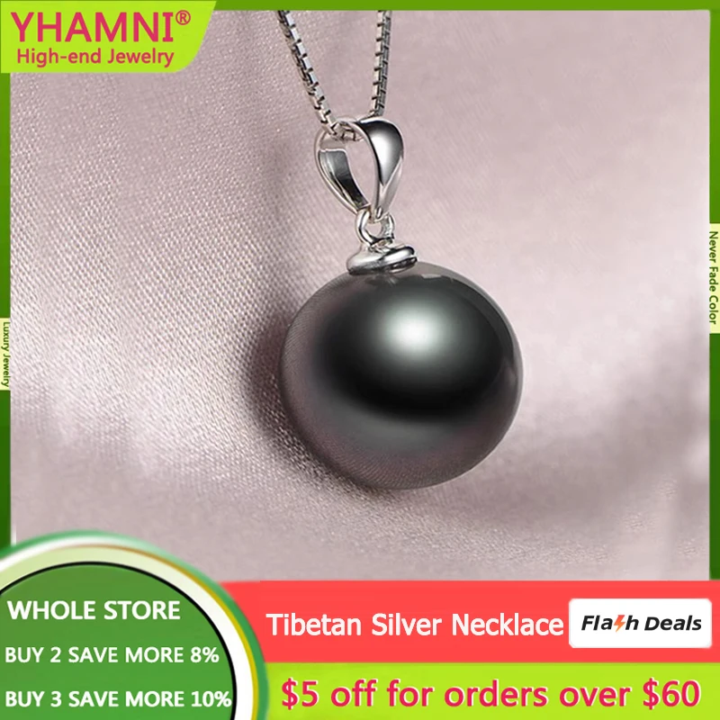 YHAMNI Female Black Created Pearl Pendant Necklace with Credentials Genuine Tibetan Silver Necklaces for Women Wedding Jewelry
YHAMNI Female Black Created Pearl Pendant Necklace with Credentials Genuine Tibetan Silver Necklaces for Women Wedding Jewelry