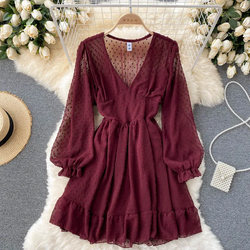 Sexy Polka Dot Chiffon Dress For Women V-Neck Puff Long Sleeve High Waist Ruffle Vestidos Casual Female Party Robe 2022 New
Sexy Polka Dot Chiffon Dress For Women V-Neck Puff Long Sleeve High Waist Ruffle Vestidos Casual Female Party Robe 2022 New