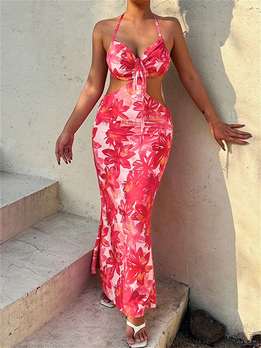 wsevypo Floral Print Halter Tie Up Long Beach Dress Sexy Women Sleeveless V-Neck Cutout Hollow Wrap Dress for Vacation Party
wsevypo Floral Print Halter Tie Up Long Beach Dress Sexy Women Sleeveless V-Neck Cutout Hollow Wrap Dress for Vacation Party
