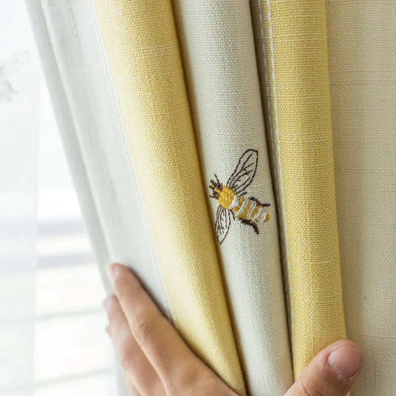 Yellow Stripe Embroidery Bee Cartoon Curtains in the Children's Bedroom Blackout Insulated Thermal Kitchen Drapes ZH404&3
Yellow Stripe Embroidery Bee Cartoon Curtains in the Children's Bedroom Blackout Insulated Thermal Kitchen Drapes ZH404&3