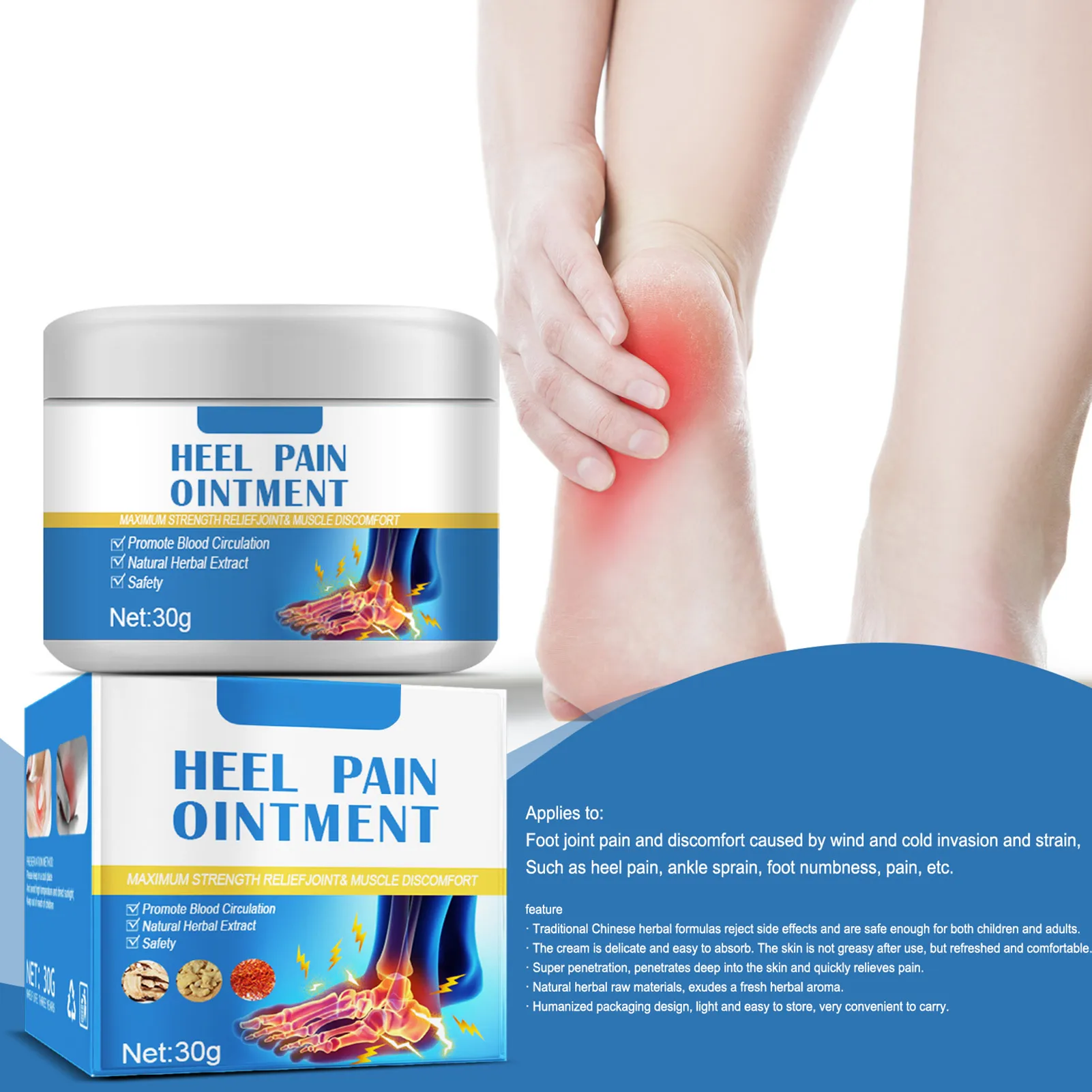 Herbal Ointment Foot Heel Ache Cream Rheumatism Knee Pain Ointment Foot Sprain Waist Foot Bone Spurs Pain Relief 30g
Herbal Ointment Foot Heel Ache Cream Rheumatism Knee Pain Ointment Foot Sprain Waist Foot Bone Spurs Pain Relief 30g