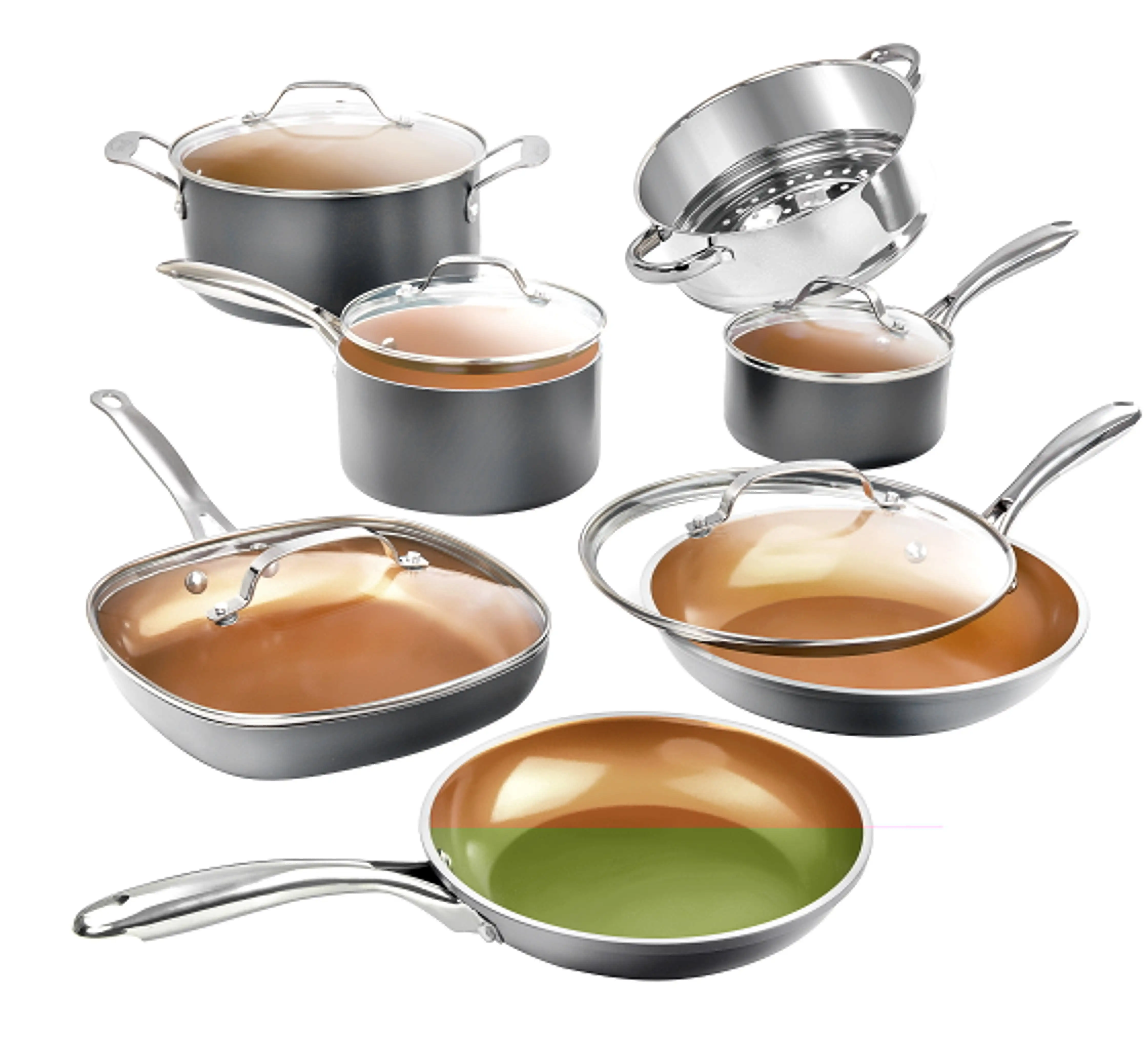 

Steel Diamond Pots and Pans Set Nonstick Cookware Set Includes Skillets Fry Pans Stock Pots, Dishwasher and Oven Safe12 Pcs