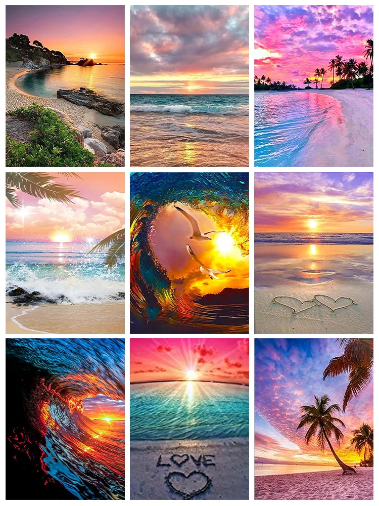 

5D Diamond Painting Beach Sunset Full Diamond Mosaic Scenery Diamond Embroidery Kit DIY Rhinestone Home Decor Art Gift