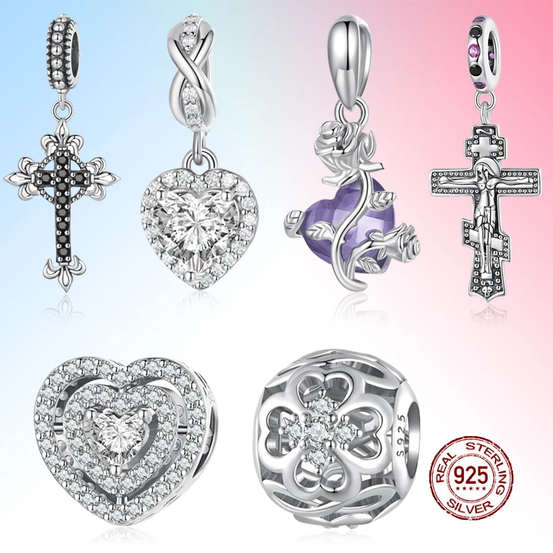 925 Sterling Silver cross Heart Pendant fit Women DIY Bracelet & Bangle Delicate Rose Shiny Zirconium Love Charms Fine Jewelry
925 Sterling Silver cross Heart Pendant fit Women DIY Bracelet & Bangle Delicate Rose Shiny Zirconium Love Charms Fine Jewelry