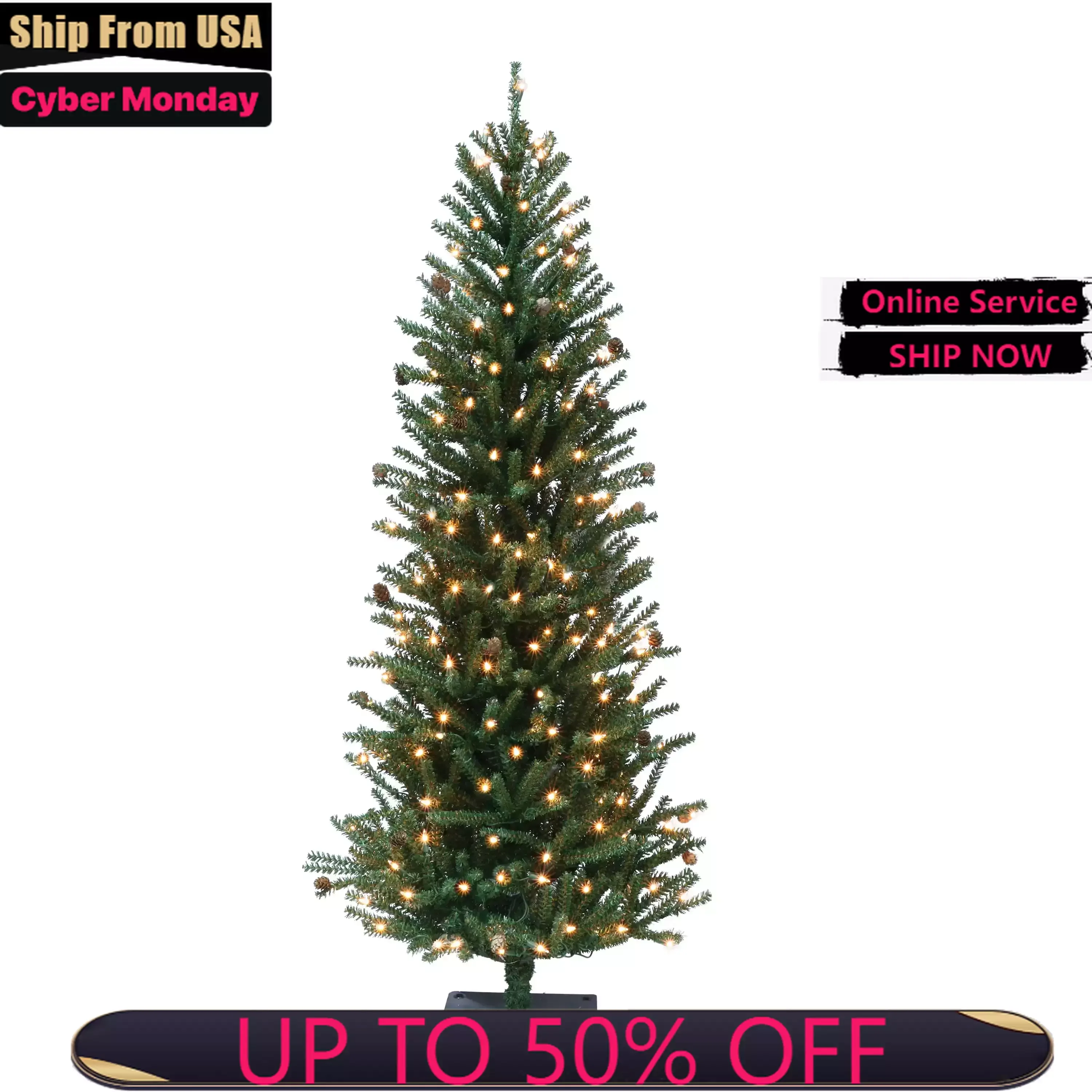 Christmas Trees Pre-Lit 5' Fir Artificial Christmas Tree with Pines Cones and 200 Lights, Green
Christmas Trees Pre-Lit 5' Fir Artificial Christmas Tree with Pines Cones and 200 Lights, Green