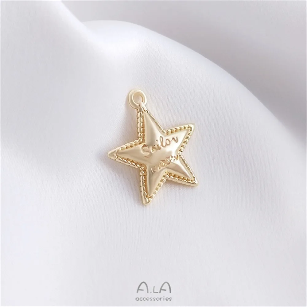 

14K gold double-sided English letters three-dimensional star pendant diy European and American fashion bracelet necklace pendant