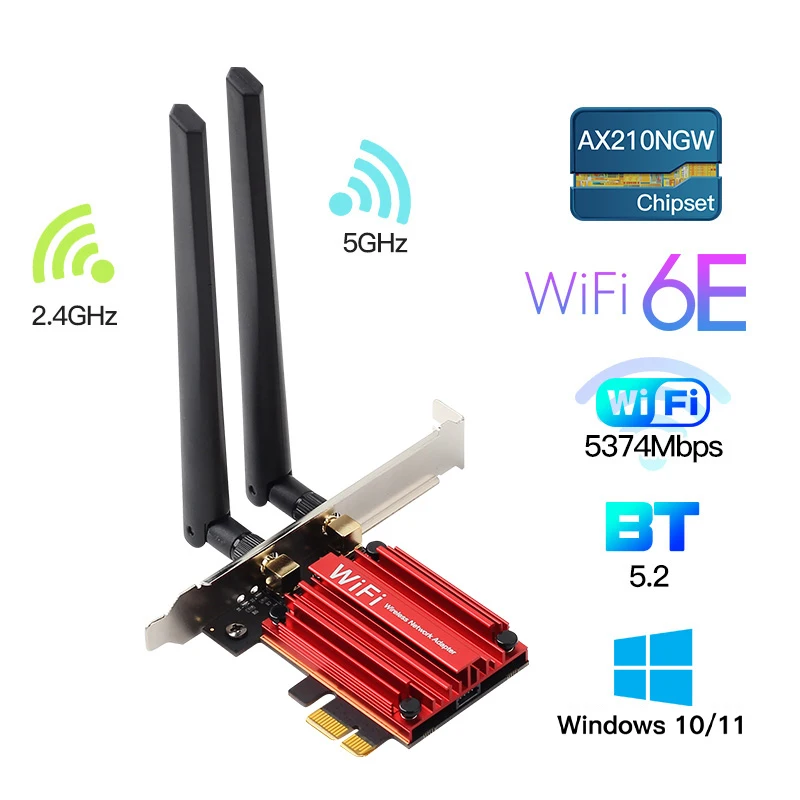HIGHKA WiFi 6E Intel AX210 Bluetooth 5.2 Tri-Band 2.4G/5GHz/6GHz 802.11AX/AC PCI Express Wireless Network Card Adapter for PC
HIGHKA WiFi 6E Intel AX210 Bluetooth 5.2 Tri-Band 2.4G/5GHz/6GHz 802.11AX/AC PCI Express Wireless Network Card Adapter for PC