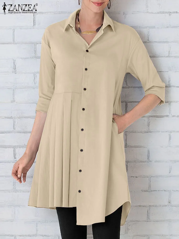 ZANZEA Vintage Asymmetrical Shirt 2023 Lapel 3/4 Sleeve Women Casual Solid Long Tops Summer Blouses Pleated Buttons Loose Blusas
ZANZEA Vintage Asymmetrical Shirt 2023 Lapel 3/4 Sleeve Women Casual Solid Long Tops Summer Blouses Pleated Buttons Loose Blusas