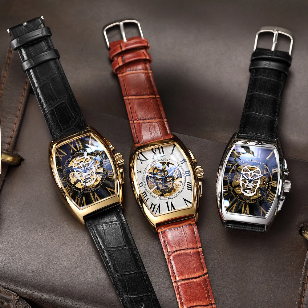 Automatic Watch Men Brand Luxury Mechanical Watches Wine Barrel Design Hollow Skull Dial Male Business Leather Strap Clock 2022 
Automatic Watch Men Brand Luxury Mechanical Watches Wine Barrel Design Hollow Skull Dial Male Business Leather Strap Clock 2022