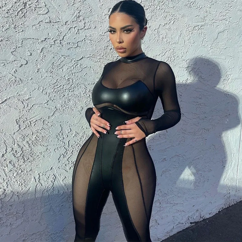 2022 autumn Women Bodycon Rompers Womens Jumpsuit Patchwork Long Sleeve Jumpsuit Black Mesh One Piece Outfit Jumpsuits
2022 autumn Women Bodycon Rompers Womens Jumpsuit Patchwork Long Sleeve Jumpsuit Black Mesh One Piece Outfit Jumpsuits