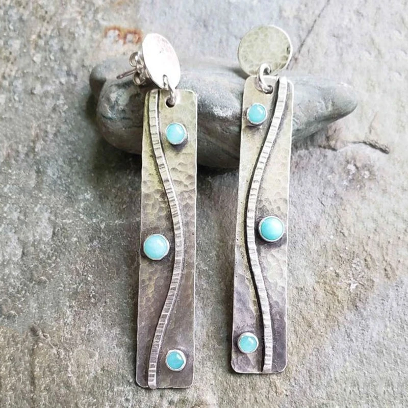 Boho Ethnic Blue Stone Earrings Handmade Jewelry Long Geometric Silver Color Drop Dangle Earrings for Women Accessories
Boho Ethnic Blue Stone Earrings Handmade Jewelry Long Geometric Silver Color Drop Dangle Earrings for Women Accessories