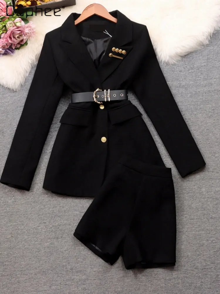 2022 Autumn and Winter new Women's Sexy Socialite Style Two-Piece Suit Belt Brooch Single-Breasted Waistband Suit Coat Shorts
2022 Autumn and Winter new Women's Sexy Socialite Style Two-Piece Suit Belt Brooch Single-Breasted Waistband Suit Coat Shorts