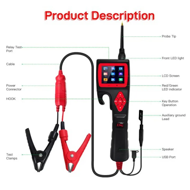 JDIAG P200 Car Circuit Intelligent Analyzer Diagnostic Tool Smart Hook Vehicle Electrical System Circuit Problem Battery Tester
JDIAG P200 Car Circuit Intelligent Analyzer Diagnostic Tool Smart Hook Vehicle Electrical System Circuit Problem Battery Tester