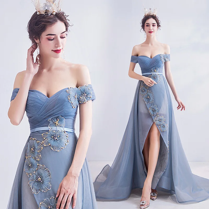 New luxury Banquet Festival greydish blue off shoulder training prom dress lady girl party dress performance dress free shipping
New luxury Banquet Festival greydish blue off shoulder training prom dress lady girl party dress performance dress free shipping
