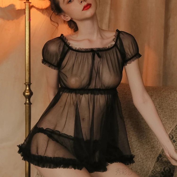 Cute and Sweet Sexy Lingerie Pajamas See-through Provocative Transparent Bed Nightdress Free From Temptation Passion Suit 2pc 
Cute and Sweet Sexy Lingerie Pajamas See-through Provocative Transparent Bed Nightdress Free From Temptation Passion Suit 2pc