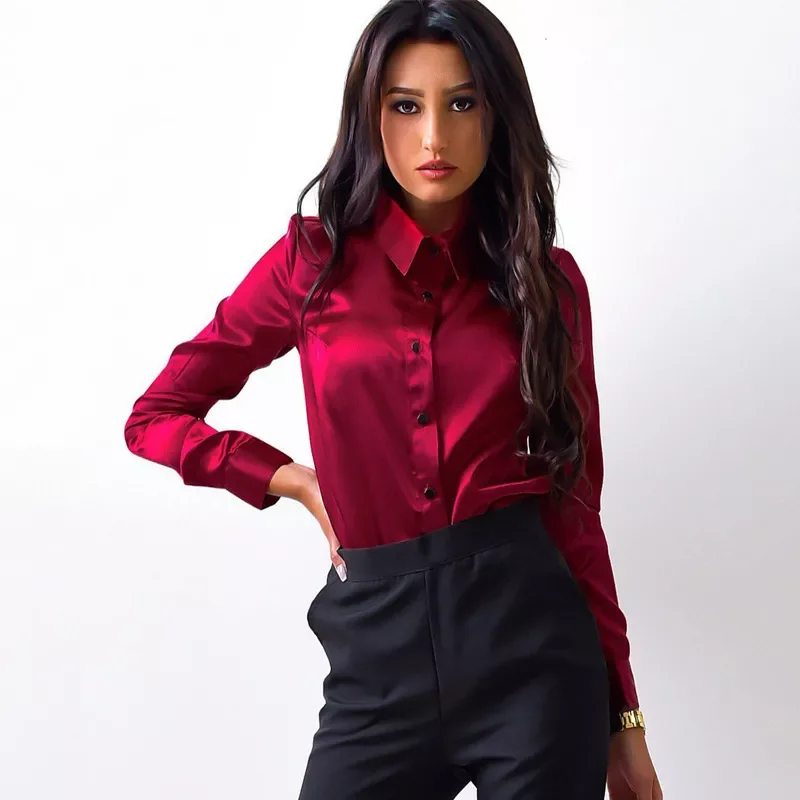 New in 2022 Women Blouse Elegant Wine red Green Satin Shirt Turn Down Collar Longth Sleeve Female Formal Office OL Blouse Women
New in 2022 Women Blouse Elegant Wine red Green Satin Shirt Turn Down Collar Longth Sleeve Female Formal Office OL Blouse Women
