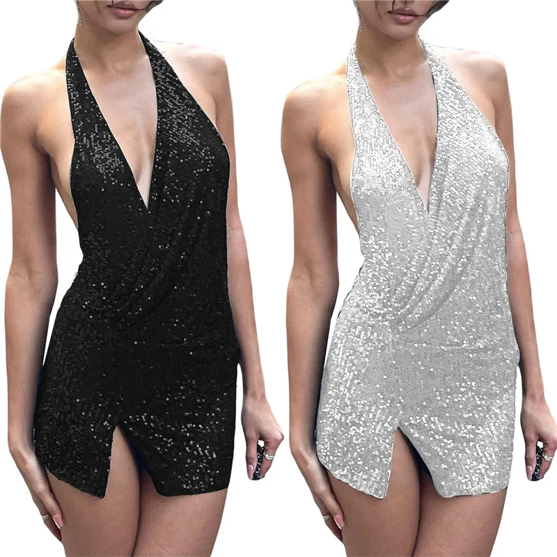 Women Sexy Wrapped Sequin Dress Sleeveless Hanging Neck Backless Shinny Short Dress Bodycon Female Party Club Street Dresses
Women Sexy Wrapped Sequin Dress Sleeveless Hanging Neck Backless Shinny Short Dress Bodycon Female Party Club Street Dresses