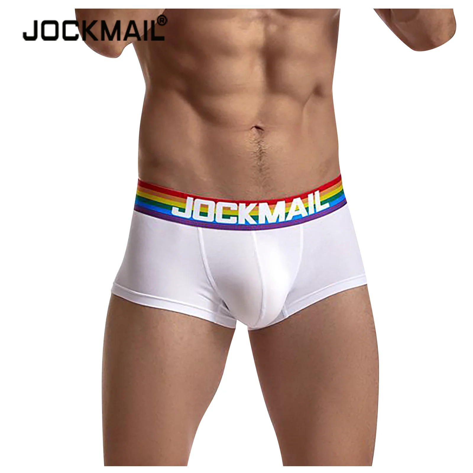 

Трусы-боксеры Jockmail мужские с низкой посадкой, пикантное нижнее белье в радужную полоску, дышащие шорты с мешочком, нижнее белье для геев