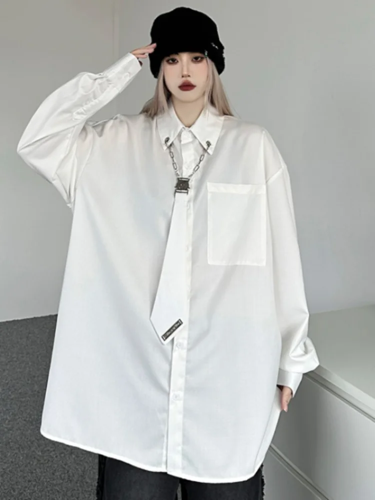 Long Sleeve Korean Fashion Women Men Blouse Chain Tie Patchwork Loose Harajuku Solid Y2k Aesthetic Blusas Turn Down Collar Shirt
Long Sleeve Korean Fashion Women Men Blouse Chain Tie Patchwork Loose Harajuku Solid Y2k Aesthetic Blusas Turn Down Collar Shirt