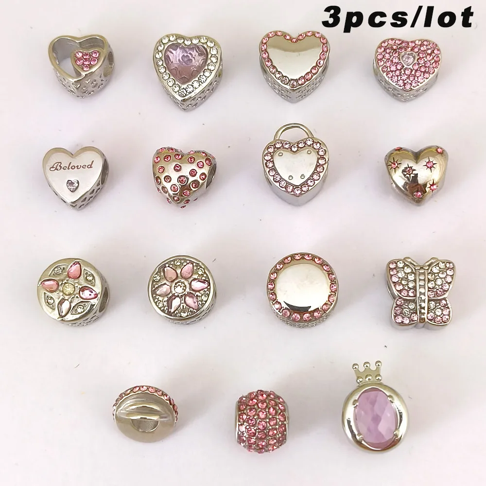 3Pcs/ lot Charm Jewelry Pink Crystal Stainless Steel Bead Premium Sense Pendant Suitable For Bracelet Necklace DIY Accessories
3Pcs/ lot Charm Jewelry Pink Crystal Stainless Steel Bead Premium Sense Pendant Suitable For Bracelet Necklace DIY Accessories