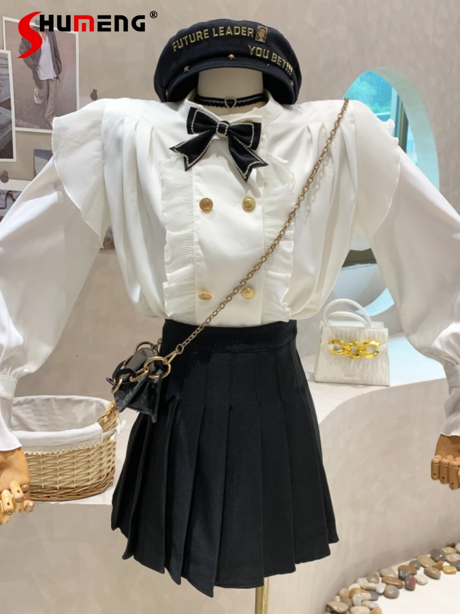 College Style Suit Skirt Suit Women 2022 New Autumn Bow Long Sleeve Shirt Top + High Waist Pleated Skirt Two-Piece Sets Fashion
College Style Suit Skirt Suit Women 2022 New Autumn Bow Long Sleeve Shirt Top + High Waist Pleated Skirt Two-Piece Sets Fashion