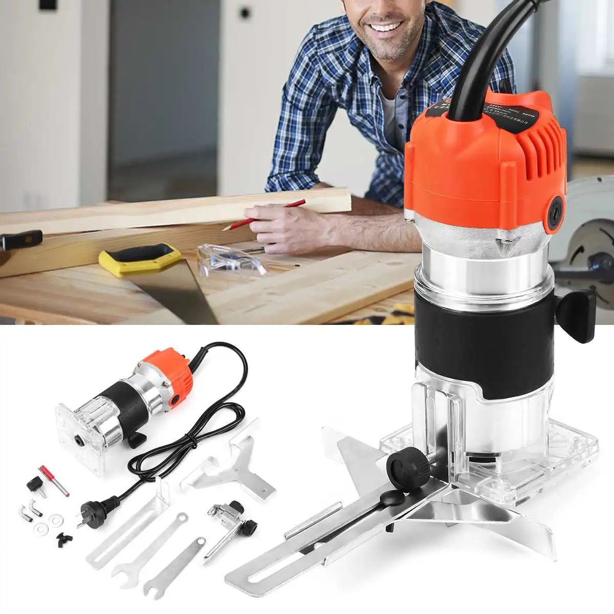 680W Electric Trimmer Woodworking Wood Router Machine 30000RPM 6.35mm Wood Carving Milling Cutting Tools Home Diy Power Tool
680W Electric Trimmer Woodworking Wood Router Machine 30000RPM 6.35mm Wood Carving Milling Cutting Tools Home Diy Power Tool