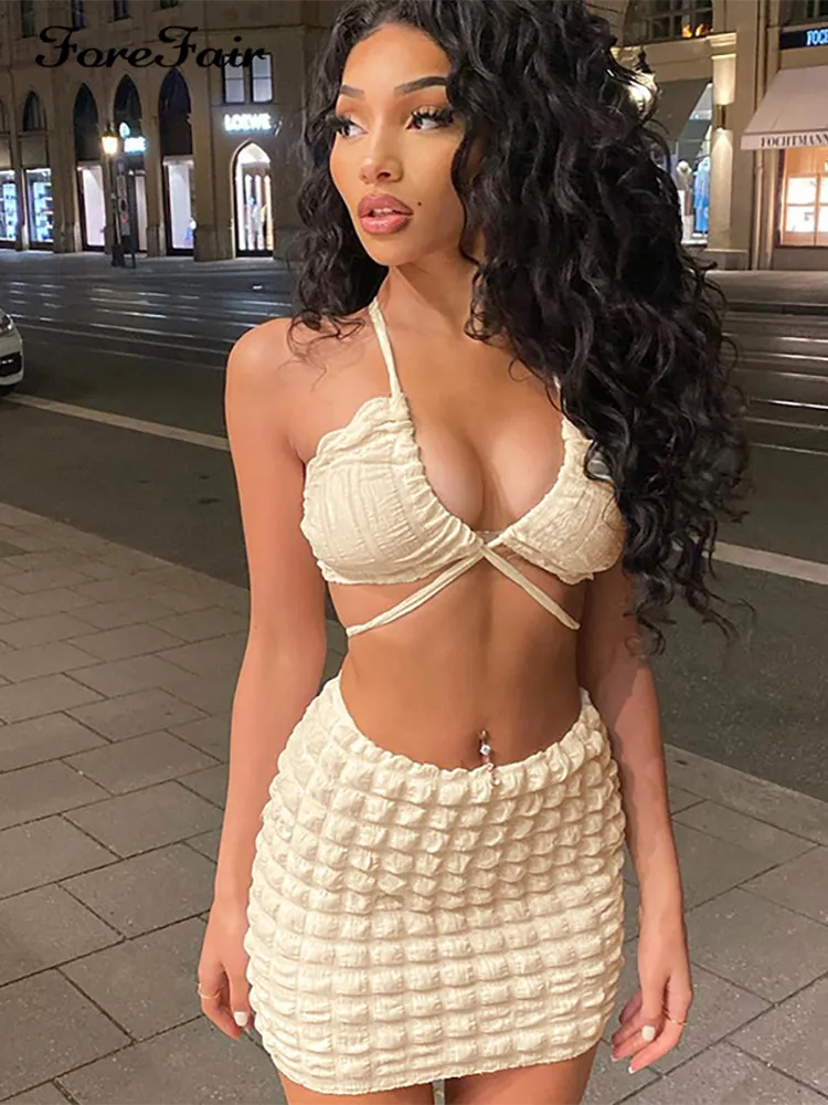 Forefair Summer Party Outfits Sexy Cami Y2k Bandage Crop Top And Mini Bodycon Skirt Set Women Two Piece Sets Dress Beach Club 
Forefair Summer Party Outfits Sexy Cami Y2k Bandage Crop Top And Mini Bodycon Skirt Set Women Two Piece Sets Dress Beach Club