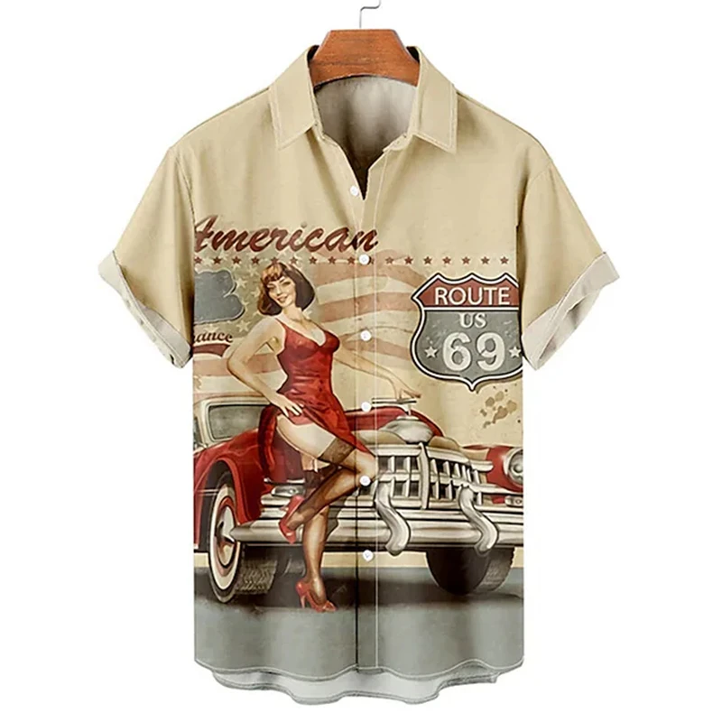 

Men's Hawaiian Shirt Vintage Shirt Letter Print Portrait Pin Up Girl Turndown Street Casual Short Sleeve Button Print Clothing