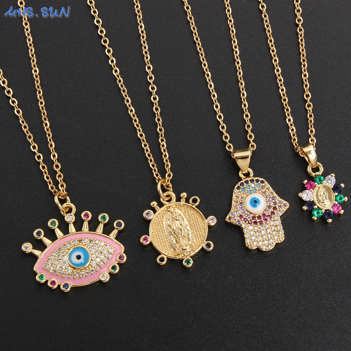 MHS.SUN Vintage Design Women Mosaic Zircon Chain Necklaces Hand Evil Eye Pendant Religious Collar Gold Plated Jewelry
MHS.SUN Vintage Design Women Mosaic Zircon Chain Necklaces Hand Evil Eye Pendant Religious Collar Gold Plated Jewelry