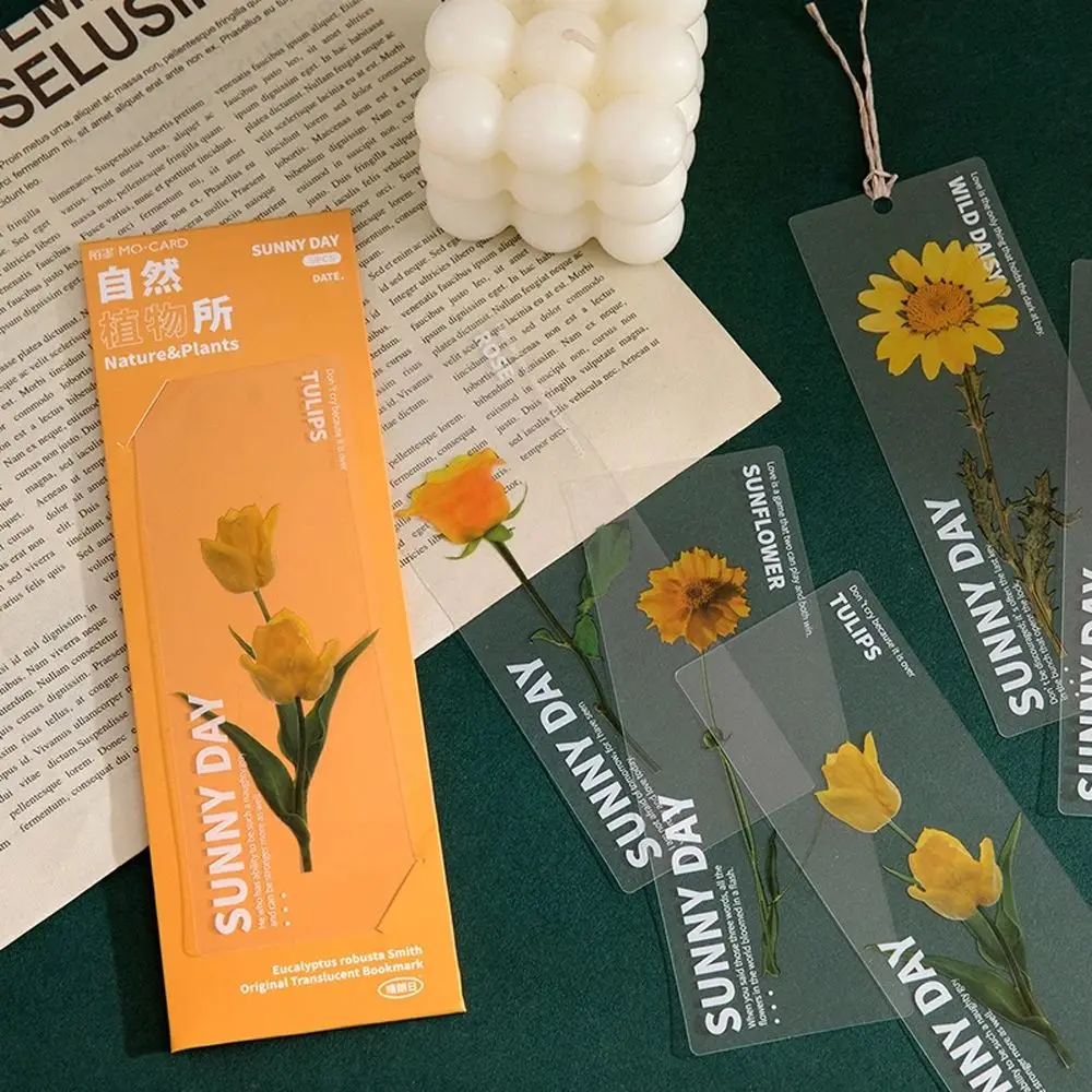 

5pcs Nature Plants Bookmarks PET Translucent Flower Book Note Marker Page Holder Stationery Office School Reading Gift