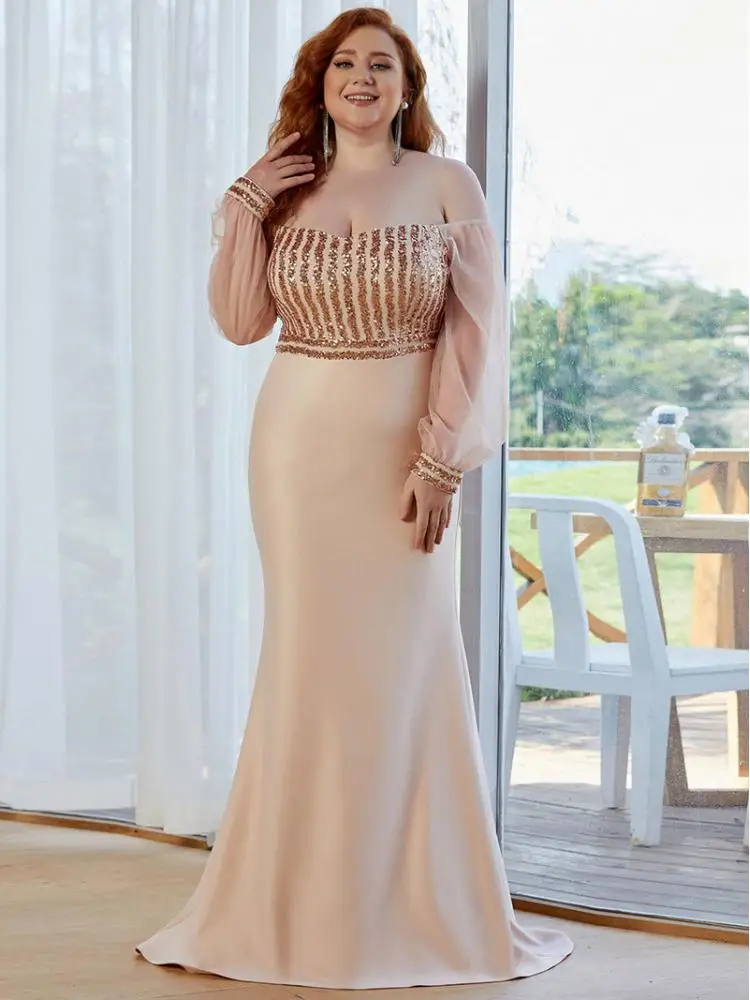 Plus Size Evening Dress Sparkly Sequin Lace Mesh Sleeve Mermaid Gown 2022 Ever Pretty Rose Gold Prom Dress For Women
Plus Size Evening Dress Sparkly Sequin Lace Mesh Sleeve Mermaid Gown 2022 Ever Pretty Rose Gold Prom Dress For Women