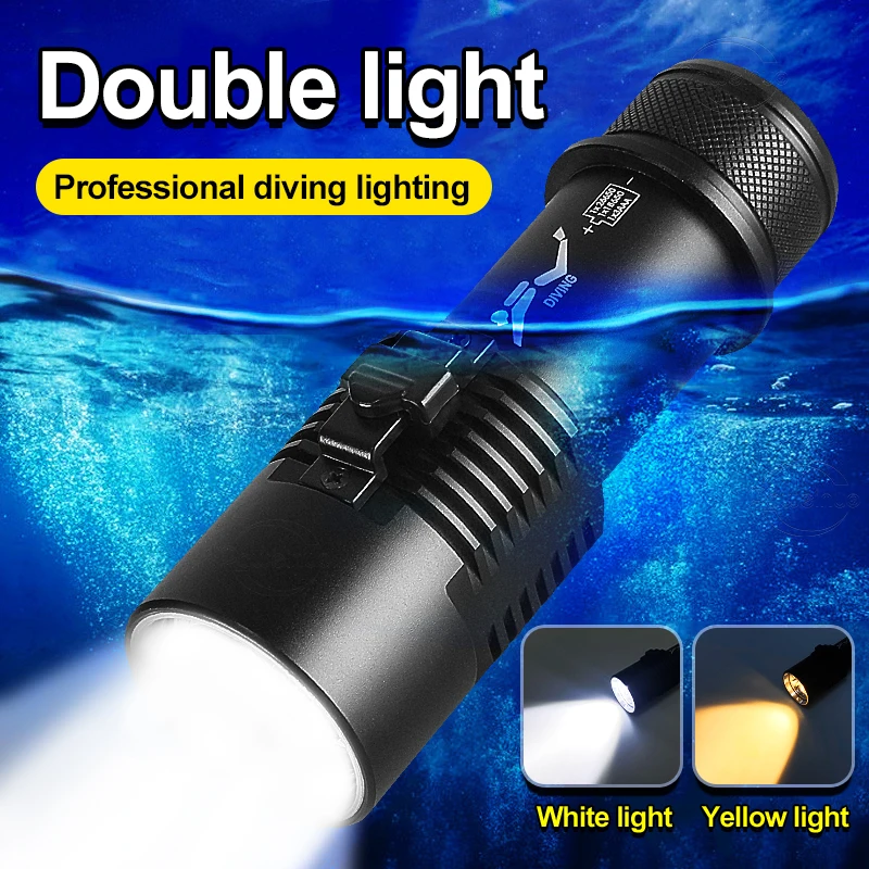 

New L2+T6 LED Professional Diving Flashlight Powerful Underwater 18650 Flashlights Scuba Diving Torch IPX8 Waterproof Hand Light