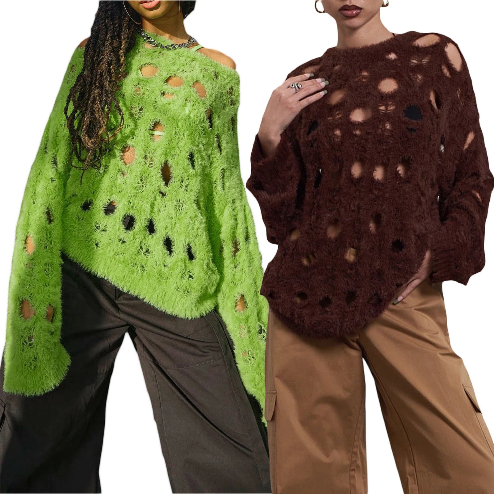 Women Fashion Trend personality Sweaters Round Neck Long Sleeve Solid Color Hollow Knitted Jumper Tops
Women Fashion Trend personality Sweaters Round Neck Long Sleeve Solid Color Hollow Knitted Jumper Tops