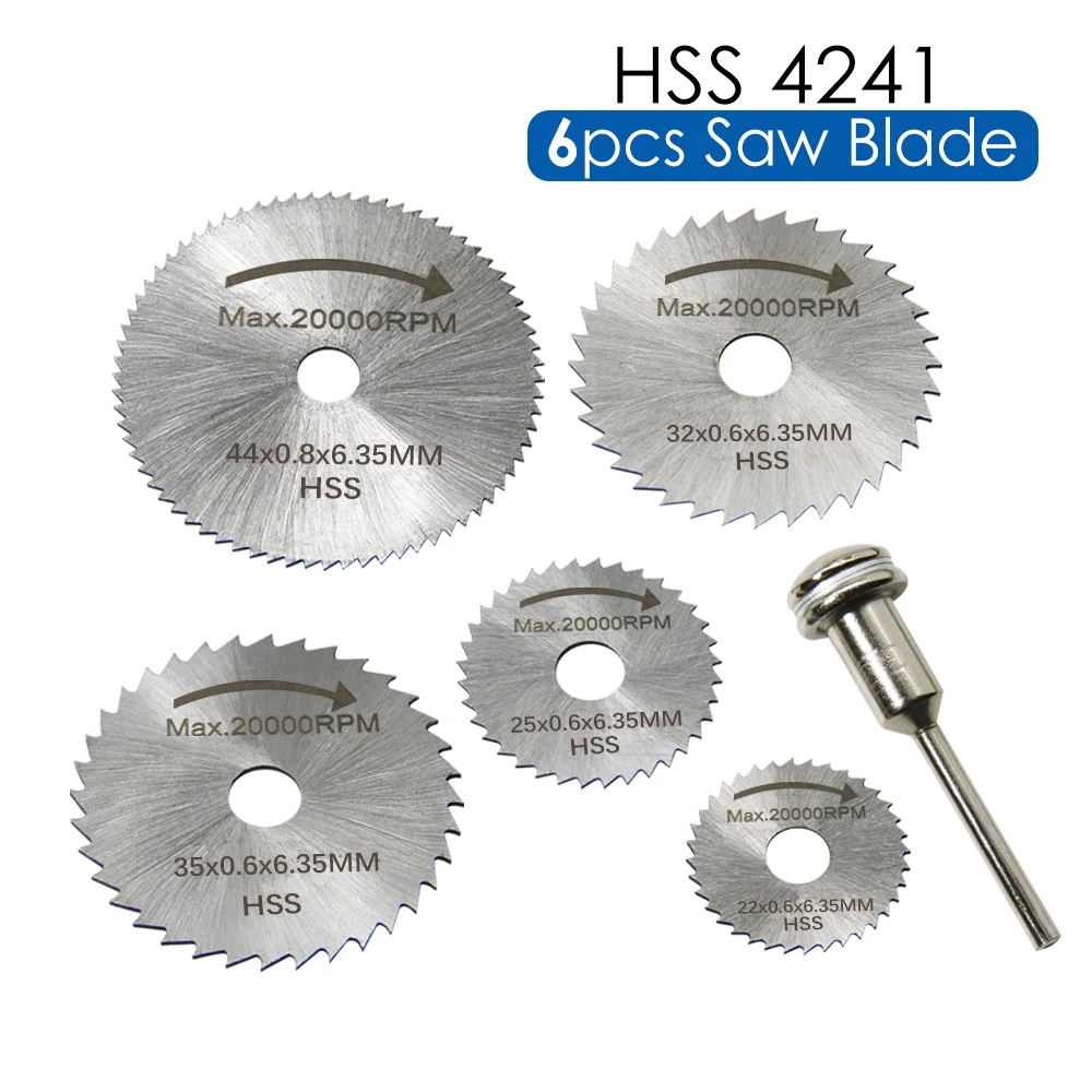 6pcs Mini Circular Saw Blade Set HSS Cutting Disc Rotary Tool Accessories for Dremel Compatible Wood Plastic Aluminum
6pcs Mini Circular Saw Blade Set HSS Cutting Disc Rotary Tool Accessories for Dremel Compatible Wood Plastic Aluminum