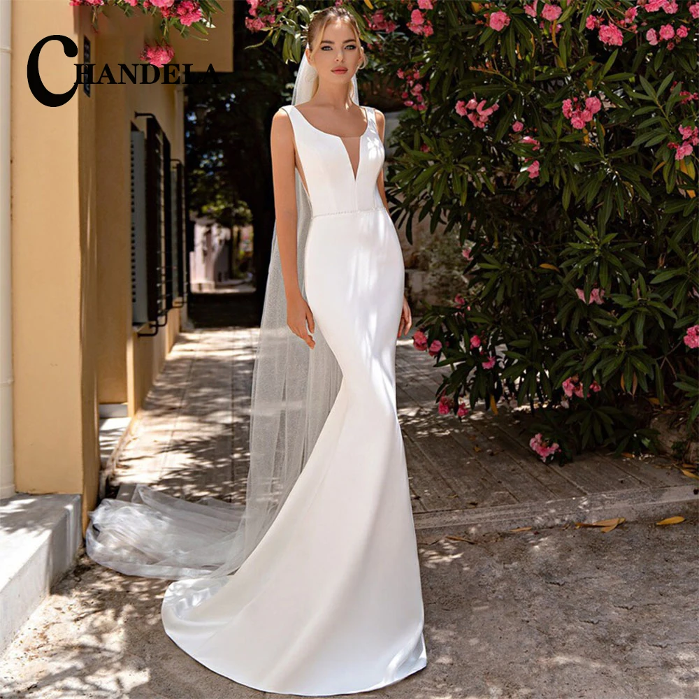 CHANDELA Delicate Simple Tank Satin Wedding Dresses V-Neck Sleeveless Backless Pleat Personalised Vestido De Casamento For Women
CHANDELA Delicate Simple Tank Satin Wedding Dresses V-Neck Sleeveless Backless Pleat Personalised Vestido De Casamento For Women