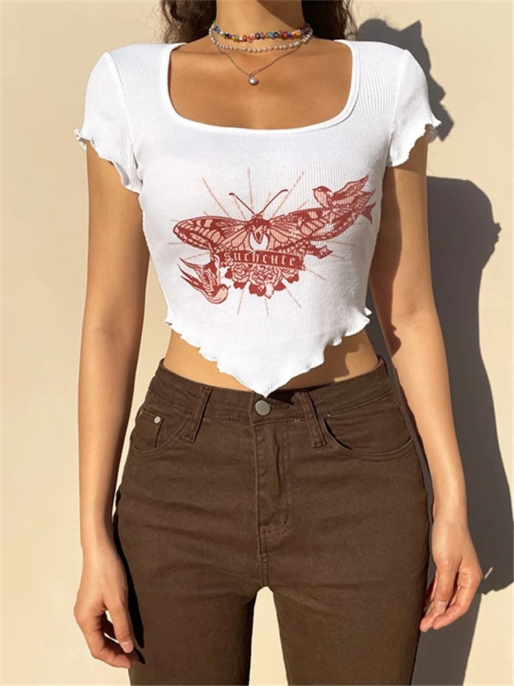 Summer Fashion Slim Sexy Print Birds Butterfly Short Sleeve Graphic Tee Square Neck Women Club T-Shirt Girl Crop Top Y2k Vintage
Summer Fashion Slim Sexy Print Birds Butterfly Short Sleeve Graphic Tee Square Neck Women Club T-Shirt Girl Crop Top Y2k Vintage